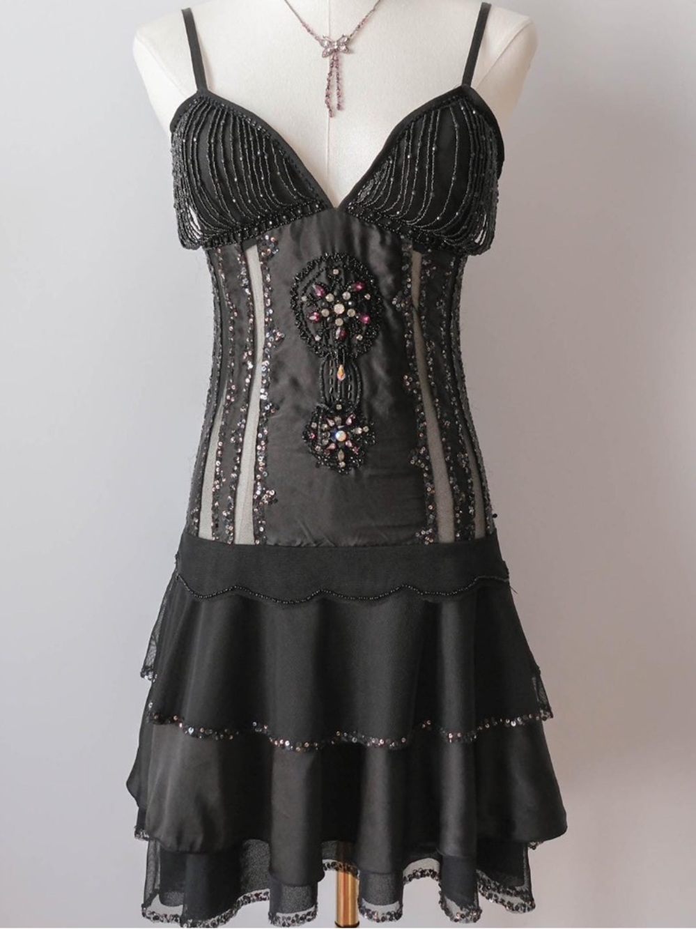 Stunning PINKO Italian Luxury Vintage Beaded Corset Mini Dress dark fairy